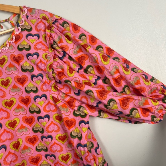 Emily Lovelock Pink Multicolor Heart Print Blouse preppy size 10-12 (large) - Picture 2 of 5